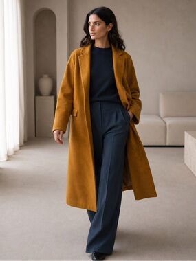 NWT!! Topshop Lily Knit Back Midi Coat 🧥 | Mustard | Size 12